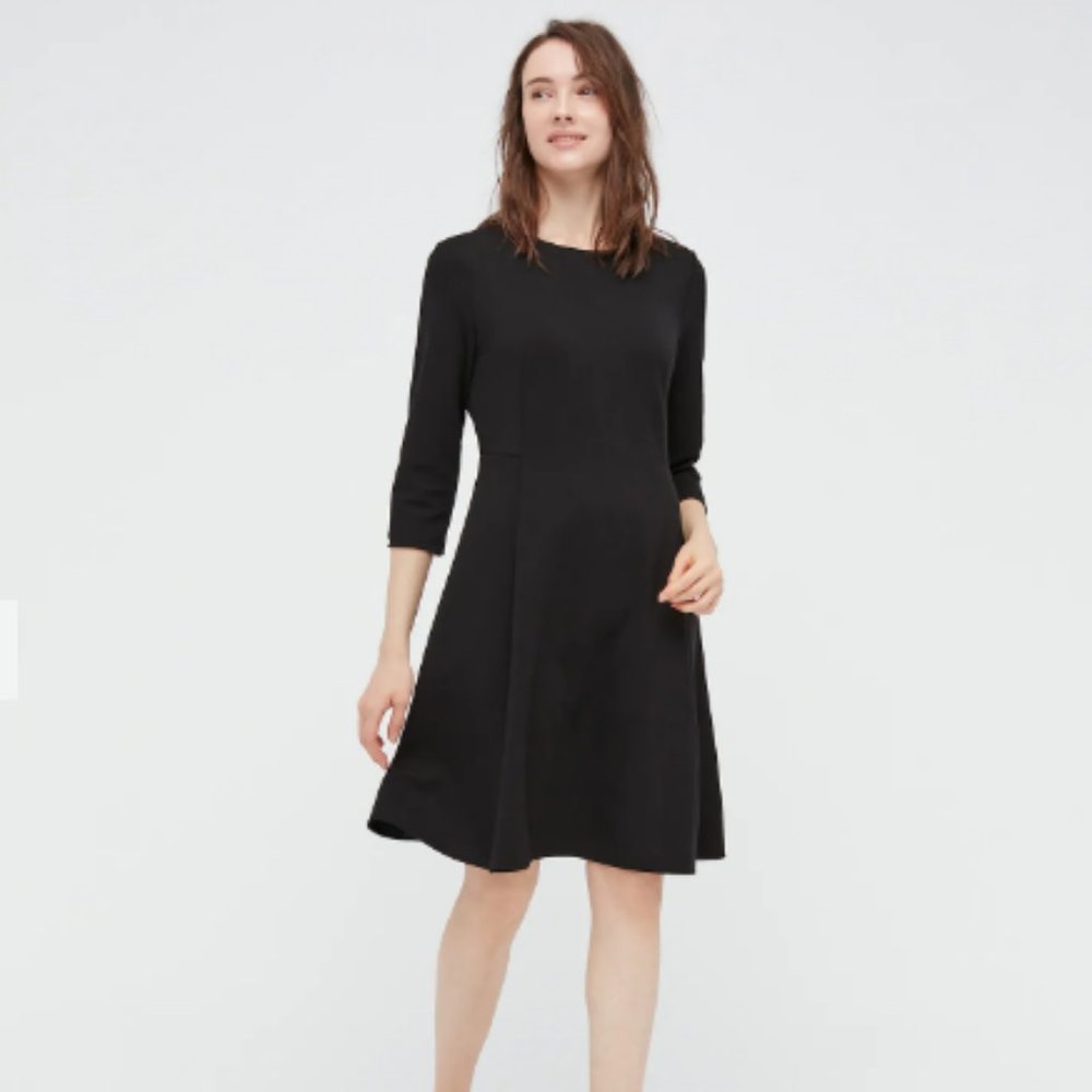 NEW Uniqlo Stretch 3/4 Sleeve Flare Dress
